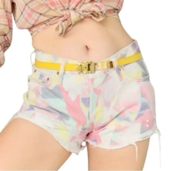 Levi's 501 Button Fly Distressed Cut-Off Raw Hem Grunge Tie Dye Shorts Size 26 - Picture 14 of 14